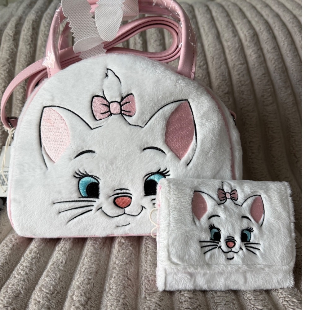 Disneyโ Loungefly Marie Aristocats Plush Fur Crossbody Bag and Wallet Set Pink